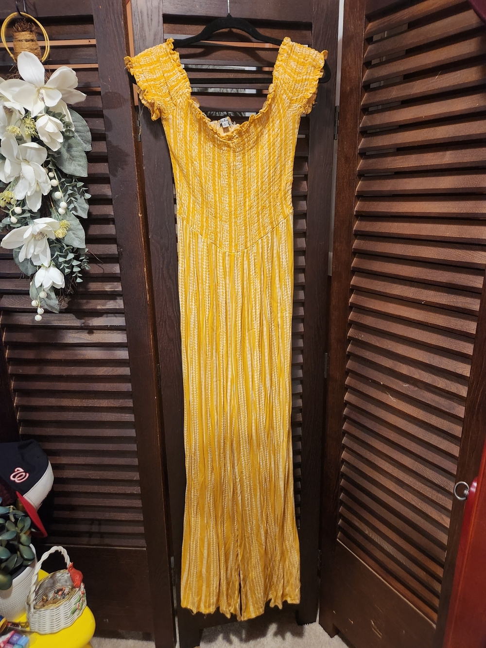 J for Justify Mustard Yellow Smocked Wide-Leg Jumpsuit